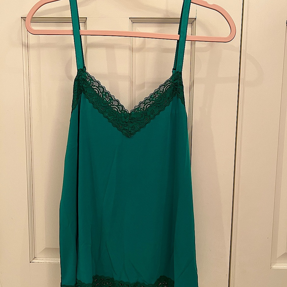 COPY - Susan Graver-New-XL-Essentials liquid Knit Lace Trimmed Camisole-Emerald…